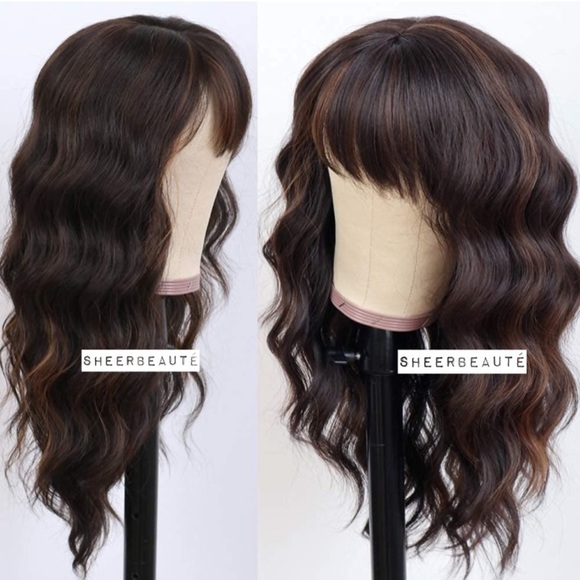 Dark Brown Hair with Blonde Highlights Wig - Picture 2 of 3